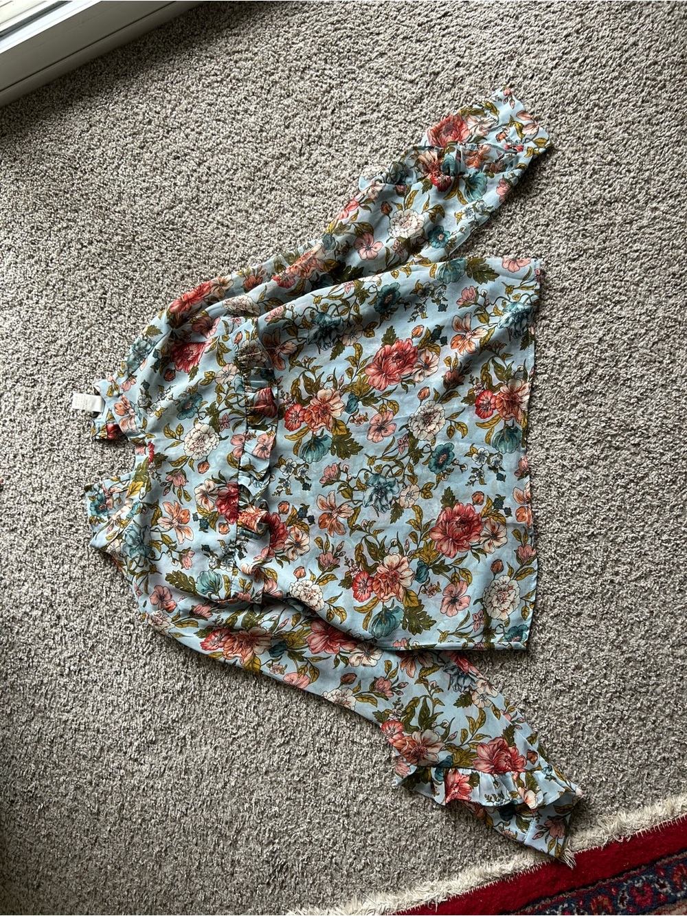 Forever 21 Light Blue Floral Ruffle Blouse